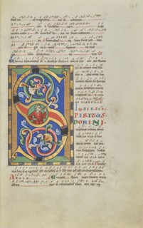 Inhabited Initial S; Hildesheim, Germany; probably 1170s; Tempera colors, gold leaf, silver leaf, and ink on parchment