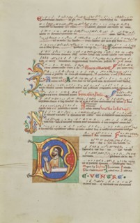 Initial D: Isaiah in Prayer; Hildesheim, Germany; probably 1170s; Tempera colors, gold leaf, silver leaf, and ink on parchment