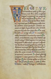 Decorated Initial T; Hildesheim, Germany; probably 1170s; Tempera colors, gold leaf, silver leaf, and ink on parchment; Leaf