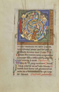 Inhabited Initial C; Hildesheim, Germany; probably 1170s; Tempera colors, gold leaf, silver leaf, and ink on parchment; Leaf