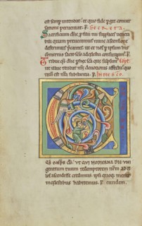 Inhabited Initial C; Hildesheim, Germany; probably 1170s; Tempera colors, gold leaf, silver leaf, and ink on parchment; Leaf