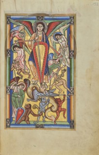 Saint Michael Battling the Dragon; Hildesheim, Germany; probably 1170s; Tempera colors, gold leaf, silver leaf, and ink