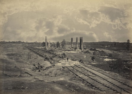 Destruction of Hood's Ordinance Train; George N. Barnard, American, 1819 - 1902, New York, United States; 1864; Albumen silver