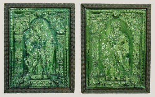 Stove Tiles Depicting Alexander the Great and Nimrod; Georg Leupold, German, active 17th century, Nuremberg, Germany; mid-17th