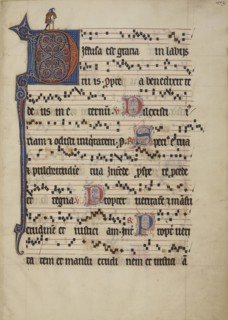 Decorated Initial D; Northeastern France, France; about 1260 - 1270; Tempera colors, gold leaf, silver, and ink on parchment