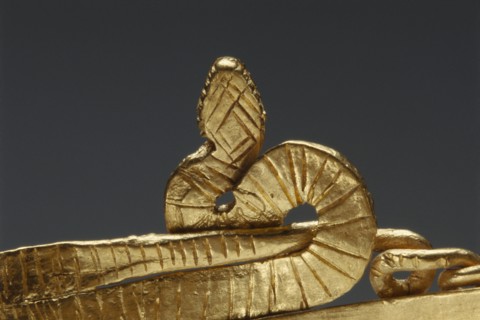 Wrist bracelet in the form of a coiled snake; Egypt; 220 - 100 B.C; Bracelet: Gold; Fastening pin: Copper alloy; 6.5 × 7.1 cm