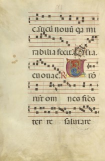 Decorated Initial V; Northern Italy, Italy; about 1460 - 1480; Tempera colors and gold leaf on parchment; Leaf: 60.3 x 44 cm
