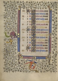 Decorated Calendar Page; Paris, France; about 1410; Tempera colors, gold leaf, gold paint, and ink on parchment; Leaf: 19.1 x 14