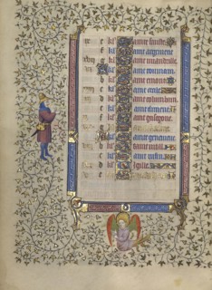 Decorated Calendar Page; Paris, France; about 1410; Tempera colors, gold leaf, gold paint, and ink on parchment; Leaf: 19.1 x 14