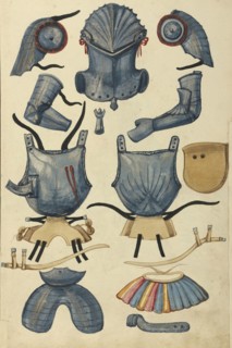 Armor; Augsburg, probably, Germany; about 1560 - 1570; Tempera colors and gold and silver paint on paper bound between original