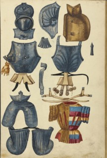 Tournament Armor; Augsburg, probably, Germany; about 1560 - 1570; Tempera colors and gold and silver paint on paper bound