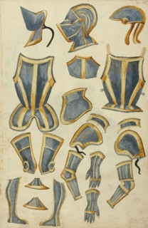 Armor; Augsburg, probably, Germany; about 1560 - 1570; Tempera colors and gold and silver paint on paper bound between original