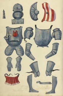 Armor; Augsburg, probably, Germany; about 1560 - 1570; Tempera colors and gold and silver paint on paper bound between original