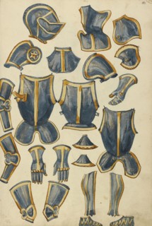 Armor; Augsburg, probably, Germany; about 1560 - 1570; Tempera colors and gold and silver paint on paper bound between original