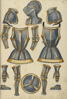 Armor; Augsburg, probably, Germany; about 1560 - 1570; Tempera colors and gold and silver paint on paper bound between original
