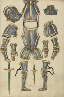 Armor; Augsburg, probably, Germany; about 1560 - 1570; Tempera colors and gold and silver paint on paper bound between original