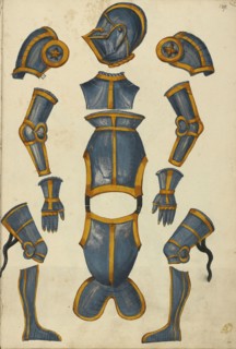 Armor; Augsburg, probably, Germany; about 1560 - 1570; Tempera colors and gold and silver paint on paper bound between original