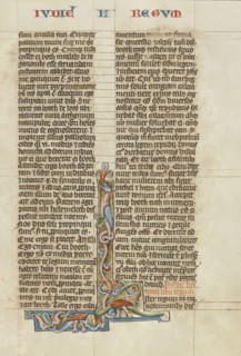 Inhabited Initial L; Peter Comestor, French, about 1100 - about 1179, Austria; about 1300; Tempera colors and gold leaf