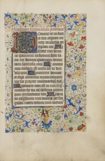 Decorated Text Page; Bruges, illuminated, Belgium; 1450s; Tempera colors, gold leaf, gold paint, and ink on parchment; Leaf: 26