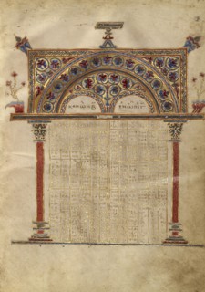 Canon Table Page; Constantinople, Turkey; late 13th century; Tempera colors, gold leaf, gold ink, and ink on parchment