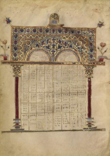 Canon Table Page; Constantinople, Turkey; late 13th century; Tempera colors, gold leaf, gold ink, and ink on parchment