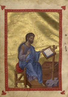 Saint Mark; Constantinople, Turkey; late 13th century; Tempera colors, gold leaf, gold ink, and ink on parchment; Leaf: 21 x 14.