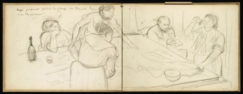 Reyer and the Washerwoman; Edgar Degas, French, 1834 - 1917, about 1877; Graphite; 52.1 x 69.9 cm, 20 1,2 x 27 1,2 in
