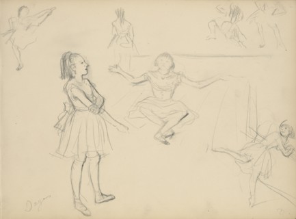 Ballet Dancers Rehearsing; Edgar Degas, French, 1834 - 1917, about 1877; Graphite