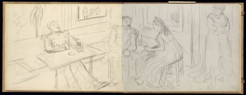 Brothel Scene; Edgar Degas, French, 1834 - 1917, about 1877; Graphite