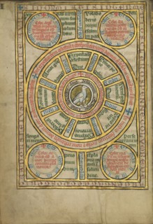Diagram with a Dove; Thérouanne ?, France, formerly Flanders, fourth quarter of 13th century, after 1277, Tempera colors, pen