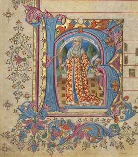 Initial K: Caritas; Master of the Cypresses, Pedro de Toledo?, Spanish, active 1430s, or Workshop of Master of the Cypresses