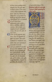 Decorated Initial A; Sicily, probably, Italy; late 12th century; Tempera colors, gold leaf, and ink on parchment
