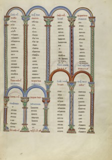 Canon Table Page; Pontigny, probably, France; about 1170; Pen and black ink, tempera, and gold leaf on parchment