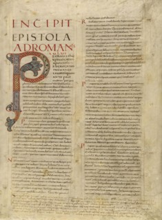 Decorated Initial P; Tours, France; about 845; Iron gall ink on parchment with tempera; Leaf: 46.4 × 33.7 cm, 18 1,4 × 13 1,4 in