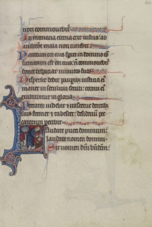 Initial L: Samuel Crowning David; Bute Master, Franco-Flemish, active about 1260 - 1290, Paris, written, France; illumination