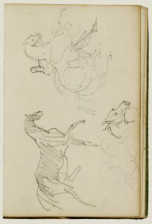 Three Horse Studies; Théodore Géricault, French, 1791 - 1824, 1812 - 1814; Graphite; 15.2 x 10.6 cm