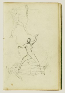 Three Studies of a Nude Man with Bow and Arrow, Standing Cavalier; Théodore Géricault, French, 1791 - 1824, 1812 - 1814