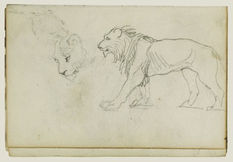 Lion Walking, Head of a Lioness; Théodore Géricault, French, 1791 - 1824, 1812 - 1814; Graphite; 15.2 x 10.6 cm, 6 x 4 3,16 in