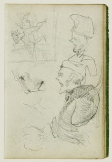 Studies of Lion, Compositional Group Figure Study, Two Caricatures; Théodore Géricault, French, 1791 - 1824, 1812 - 1814