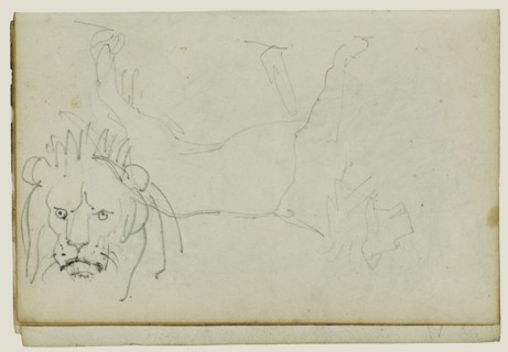 Lion Walking, Face of Lion; Théodore Géricault, French, 1791 - 1824, 1812 - 1814; Graphite; 15.2 x 10.6 cm, 6 x 4 3,16 in