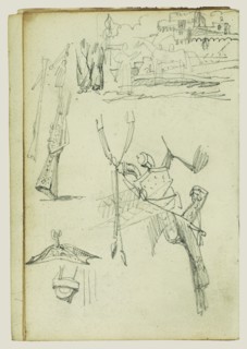 Weapon Studies, Compositional Study of Castle Scene; Théodore Géricault, French, 1791 - 1824, 1812 - 1814; Graphite; 15.2 x 10.