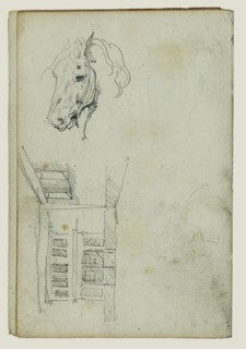 Horse Head, View of a Courtyard; Théodore Géricault, French, 1791 - 1824, 1812 - 1814; Graphite; 15.2 x 10.6 cm, 6 x 4 3,16 in