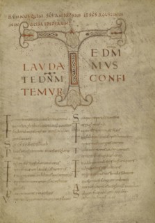 Decorated Initial T; Northern Italy, Italy; third quarter of 9th century; Iron gall and red lead, minimum, inks applied with pen