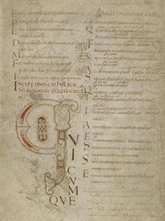 Decorated Initial Q; Northern Italy, Italy; third quarter of 9th century; Iron gall and red lead, minimum, inks applied with pen