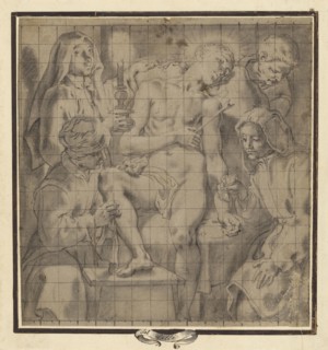 Figures Tending to the Wounded Saint Sebastian; Andrea Lilio, Italian, about 1555 - after 1627, about 1596; Black chalk with