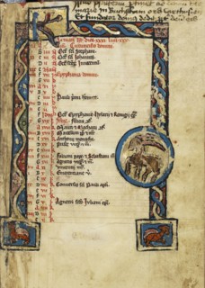 Zodiacal Sign of Capricorn; Engelberg, Switzerland; third quarter of 13th century; Tempera colors and gold leaf on parchment
