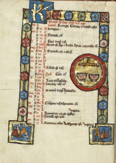 Zodiacal Sign of Libra; Engelberg, Switzerland; third quarter of 13th century; Tempera colors and gold leaf on parchment; Leaf