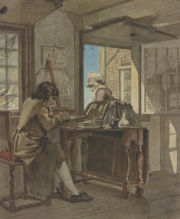 The Artist in His Atelier; Christiaan Andriessen, Dutch, 1775 - 1846, about 1805 - 1808; Black chalk and watercolor