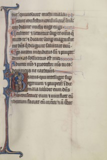 Initial B: David Distributing Bread; Bute Master, Franco-Flemish, active about 1260 - 1290, Paris, written, France