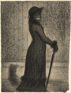 Woman Strolling, Une élégante, Georges Seurat, French, 1859 - 1891, about 1884; Conté crayon, fixed; 31.8 × 24 cm
